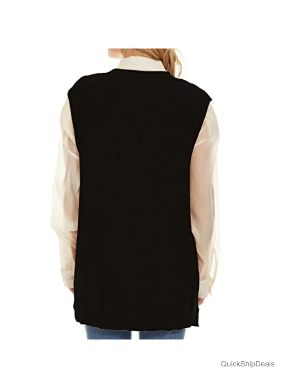 Sleeveless Cable Knit Sweater Vest Button Front Pockets